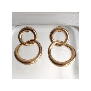 1 3/8” Double Hoop Dangle Gold Tone Earrings